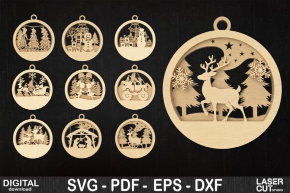 Download Christmas Laser Cut Ornaments Bundle - Ornaments Collection